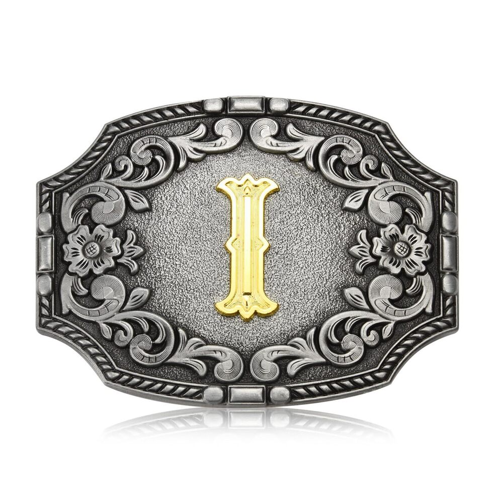 5362 Western Initial Letters Belt Buckle ABCDEFG to Z Silver Cowboy Rodeo